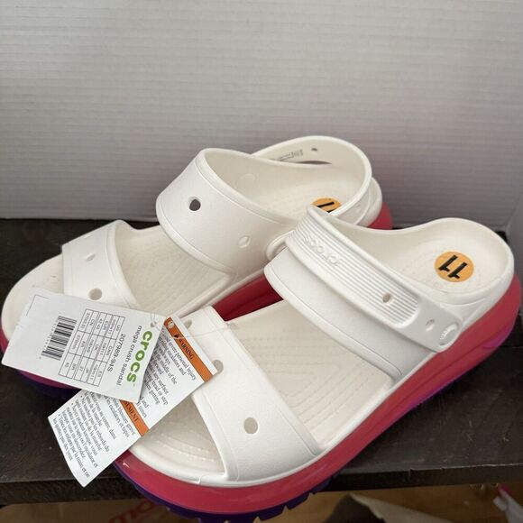 Crocs Mega Crush Sandal Women’s Size 11 Men’s 9 Platform New White Rainbow Soles - Picture 3 of 8